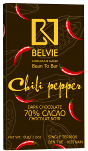 Socola đen chili pepper vị ớt 70% cacao - Socola Belvie - Công Ty TNHH SX TM Belvie Chocolate